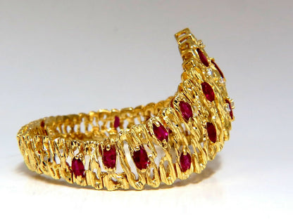 6.00ct Natural Ruby Diamond Coral Patina Chevron Cuff Bracelet 18 Karat *v