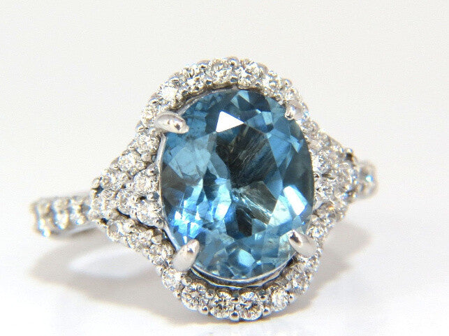 5.15ct natural prime aqua blue aquamarine diamonds ring 14kt *v