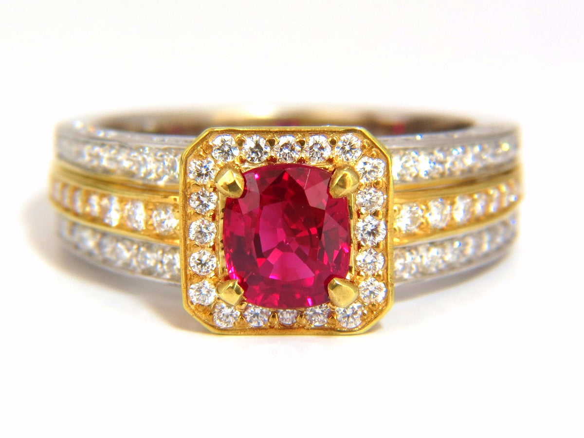 Rare GIA Burma Pigeon Blood 1.14ct vivid red ruby diamonds ring 14kt *v