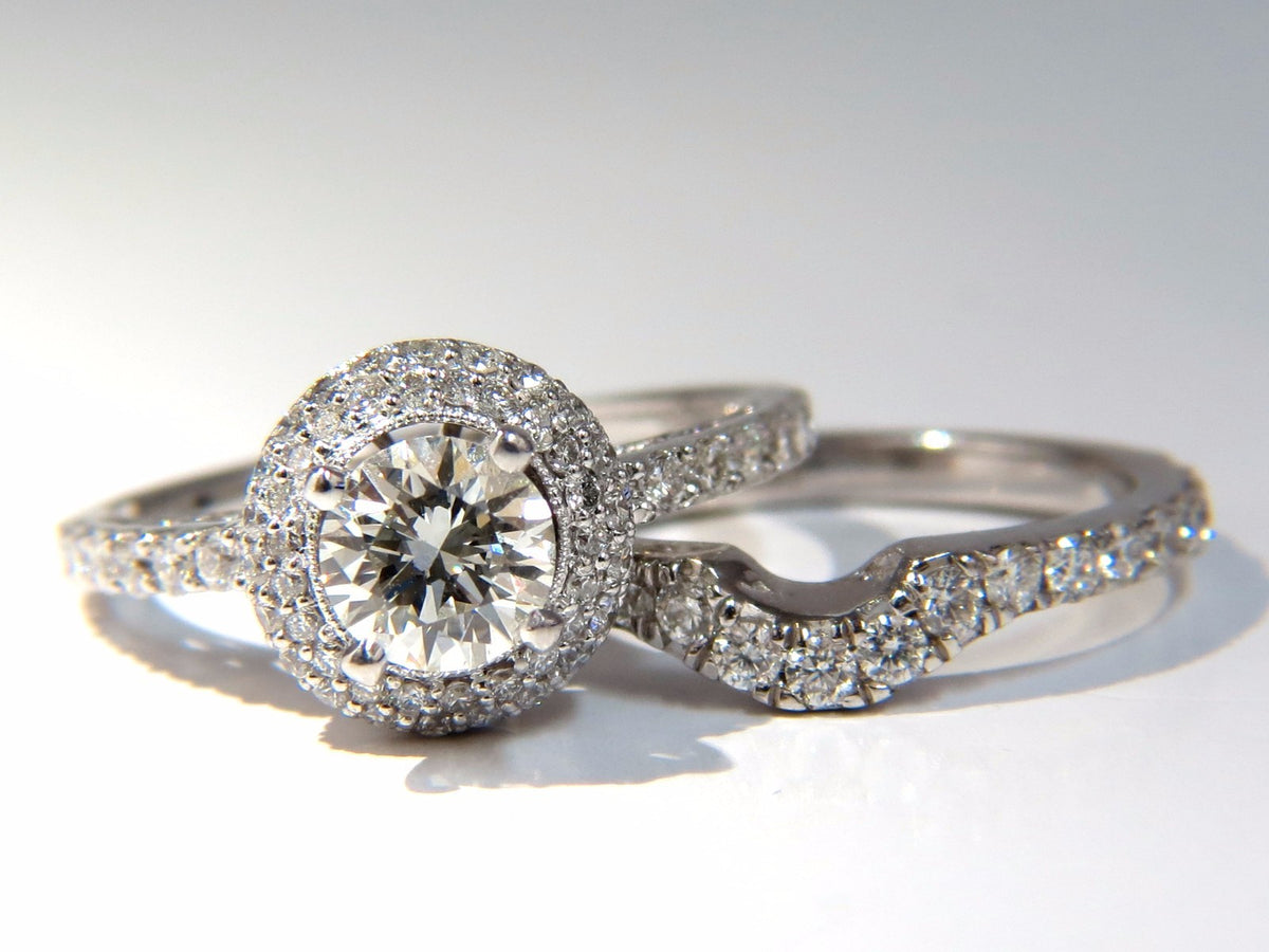 GIA Certified .70ct & 1.00ct round natural diamond ring & Matching band 18kt *v