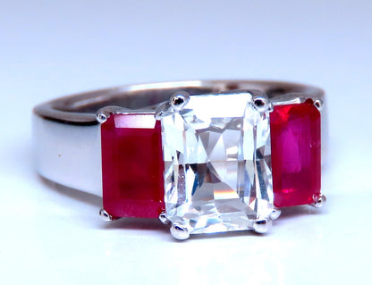 White Natural Sapphire & Ruby Ring Platinum *v