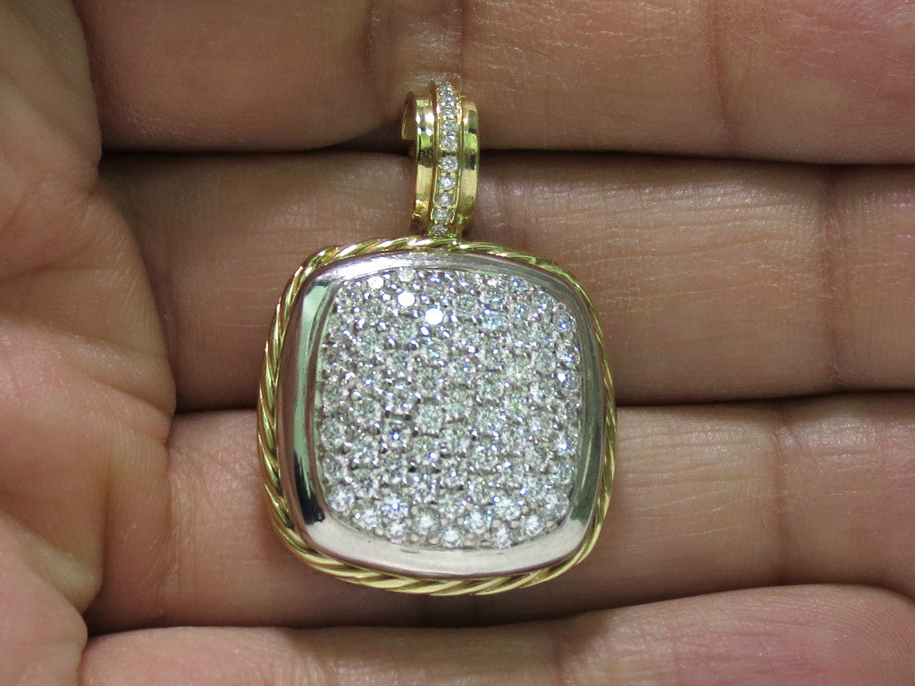 2.40CT DIAMONDS CLUSTER PAVE PENDANT ROPE TWIST & 14kt *v
