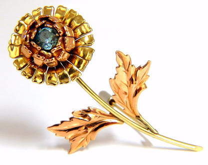 Vintage 1.75ct natural Indigo Zircon Flower Pin 14kt 3D *v