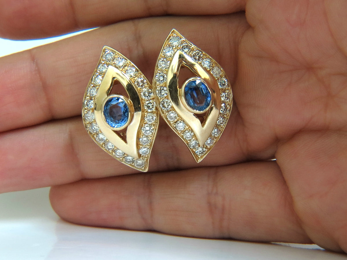 4.75CT NATURAL SAPPHIRE DIAMOND EARRINGS OMEGA CLIP 14KT CORNFLOWER *v