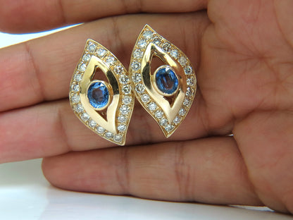 4.75CT NATURAL SAPPHIRE DIAMOND EARRINGS OMEGA CLIP 14KT CORNFLOWER *v