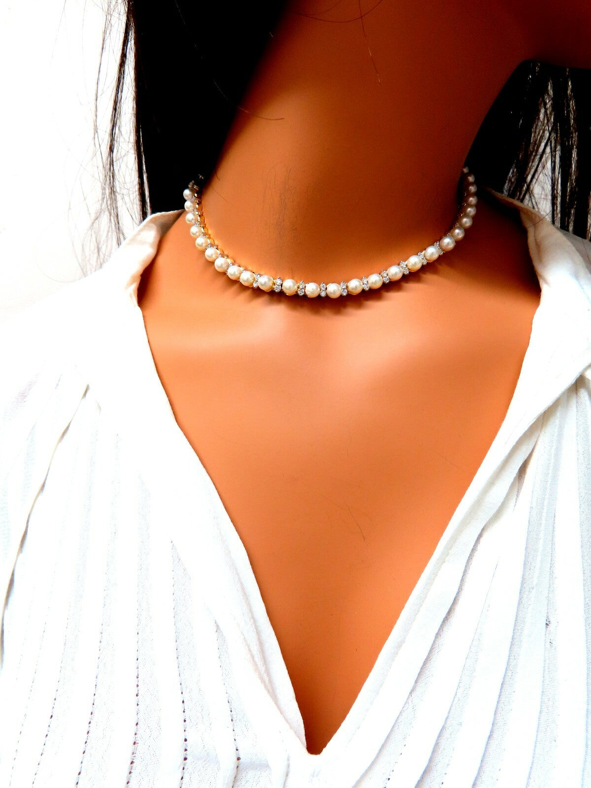 3.03ct Natural Akoya Pearls & Diamonds Riviera Necklace 14kt *v