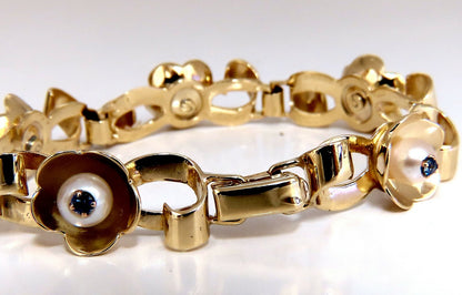 .50ct Natural Sapphires within Pearls Vintage Clover Bracelet 14kt Vintage *v