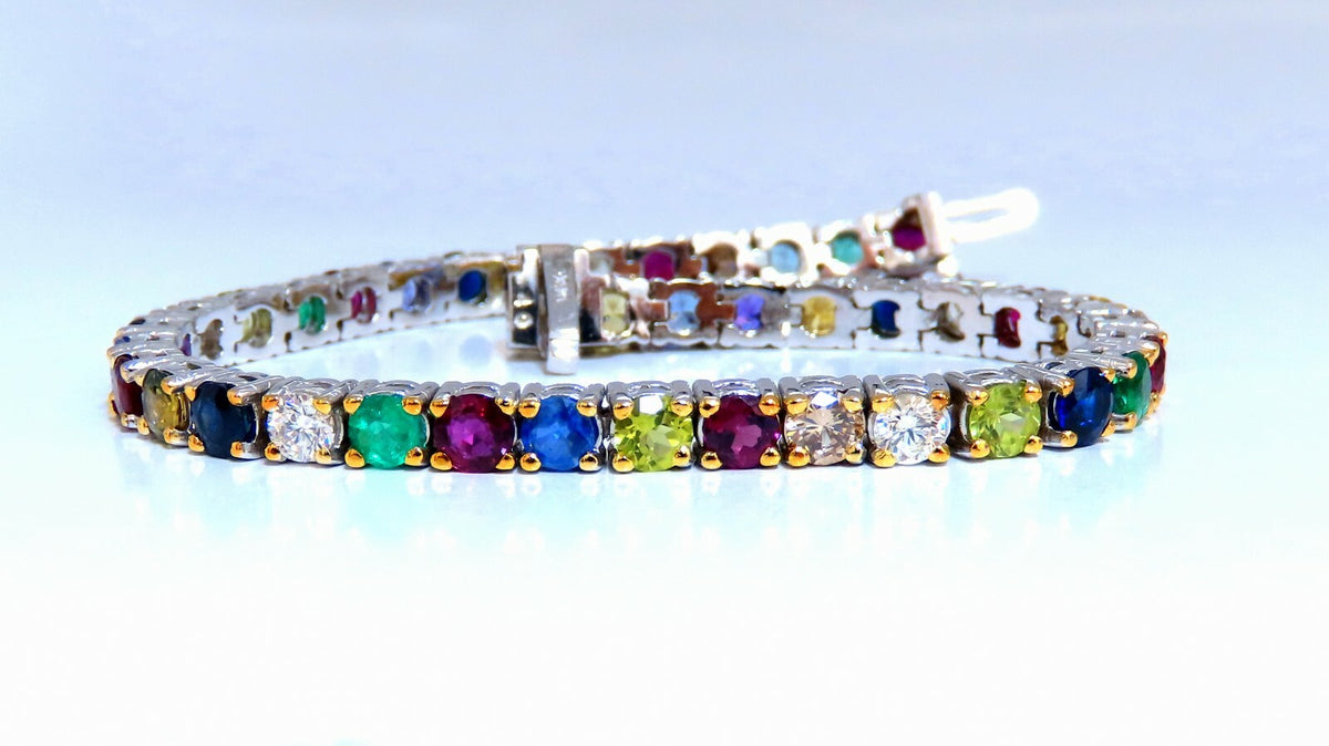 8.70ct natural ruby emerald sapphires diamond tennis bracelet 14kt gem line *v