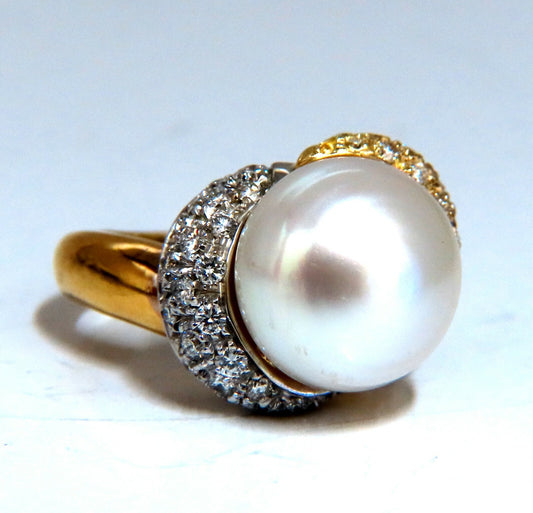 12.7mm Natural South Seas Pearl Diamonds Rings 18kt *v