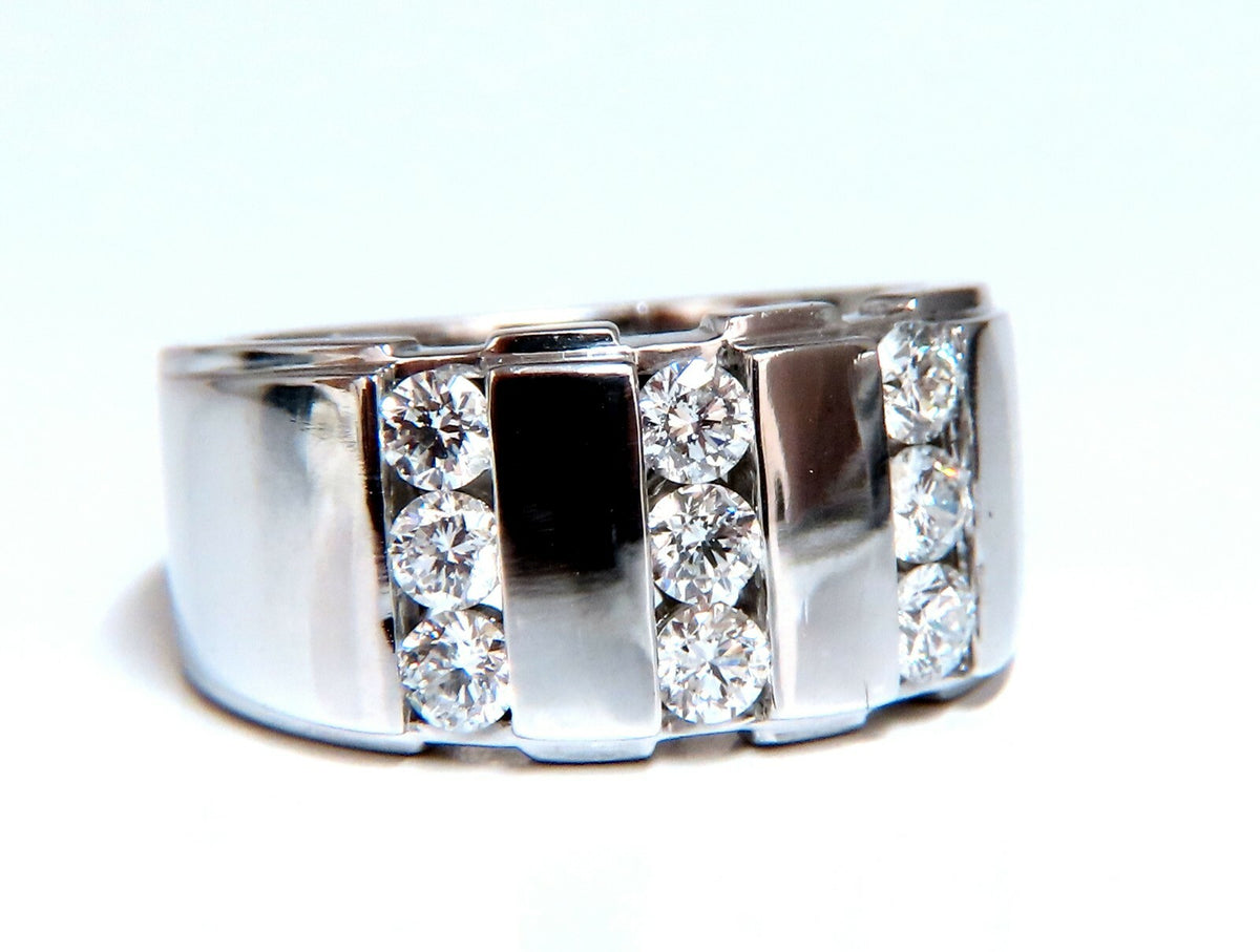 1.05ct Natural Round cut Diamonds mens band 14kt Channel (9) Comfort Fit *v