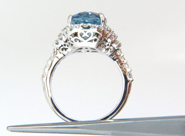 5.15ct natural prime aqua blue aquamarine diamonds ring 14kt *v