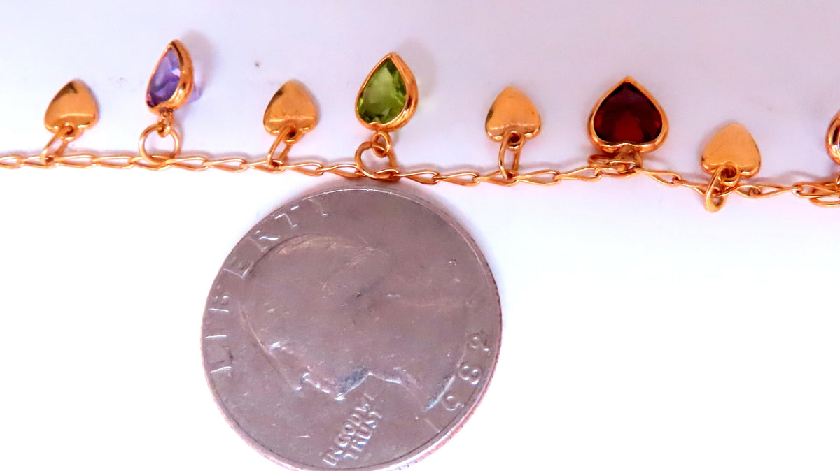 Garnet Amethyst Citrine Heart Dangle Bracelet 14kt 12461 *v