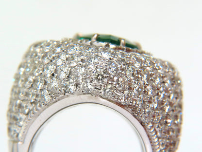 17.60CT 18K GOLD NATURAL FINE GREEN EMERALD DIAMOND 3D DOME RING *v