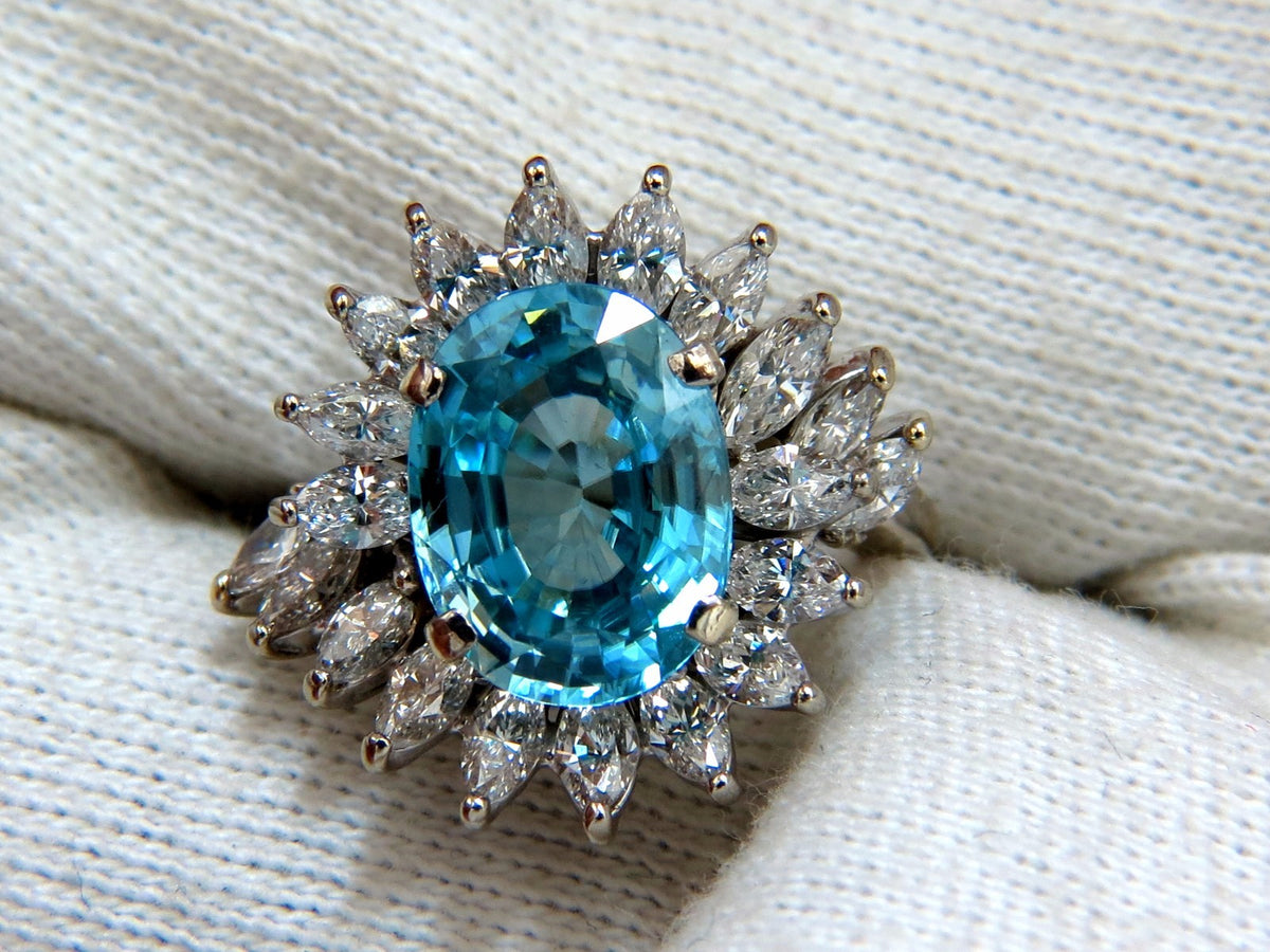7.70ct Natural Indigo Blue zircon Diamonds Ring 18kt *v