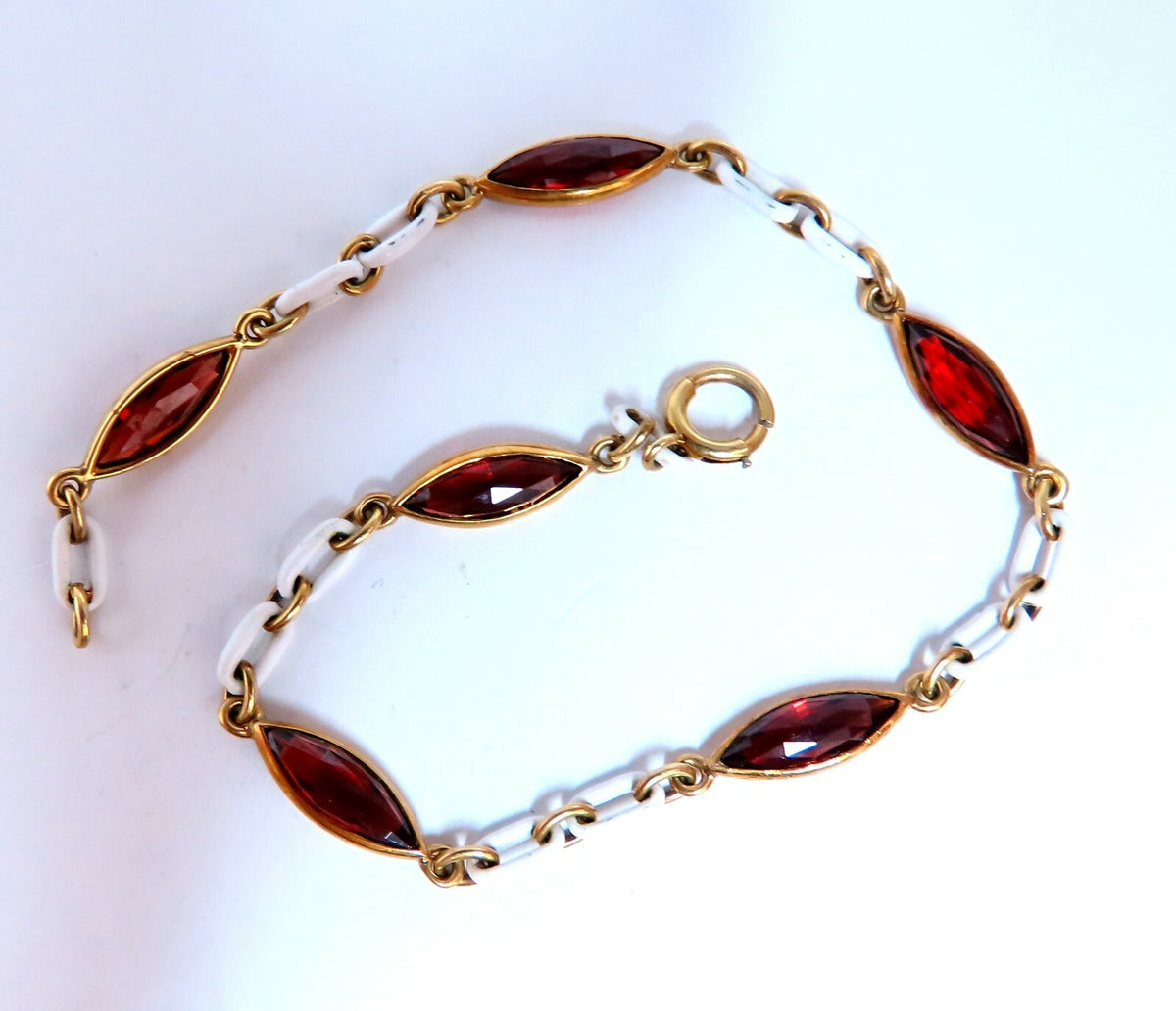 3ct Natural Garnet Station Link Bracelet 14kt gold *v