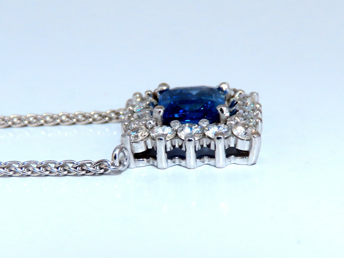 GIA Certified 3.18ct Natural No Heat Blue Sapphire Diamonds Necklace 14kt *v
