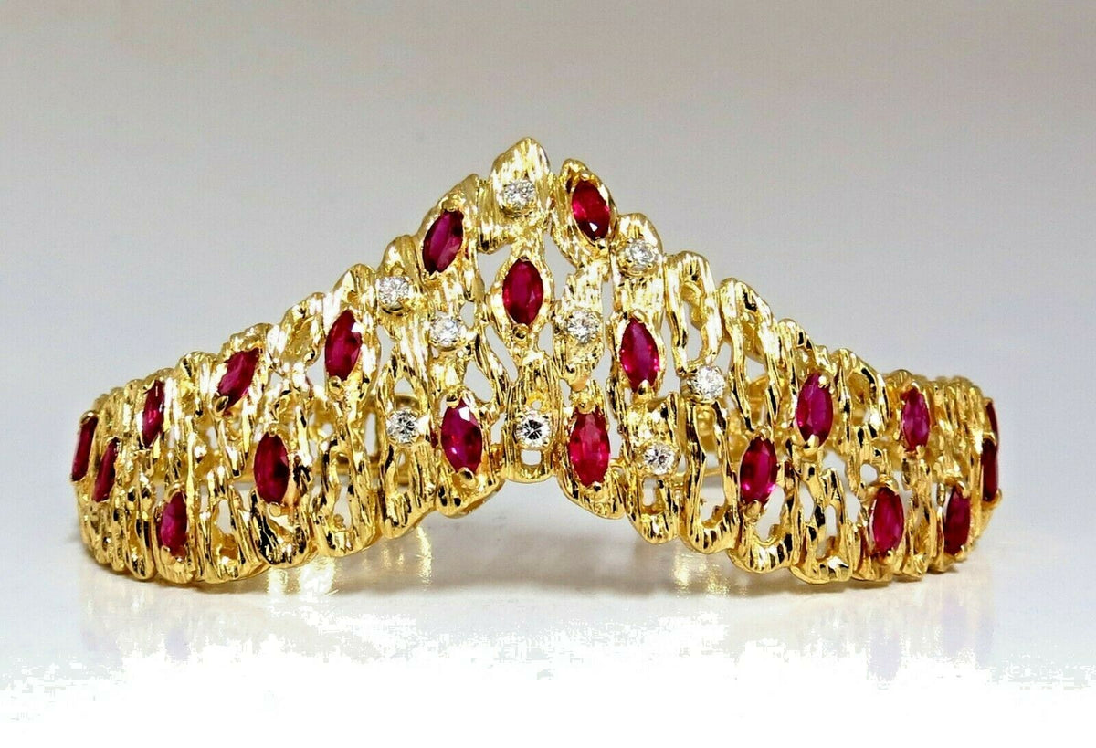 6.00ct Natural Ruby Diamond Coral Patina Chevron Cuff Bracelet 18 Karat *v