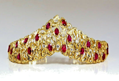 6.00ct Natural Ruby Diamond Coral Patina Chevron Cuff Bracelet 18 Karat *v