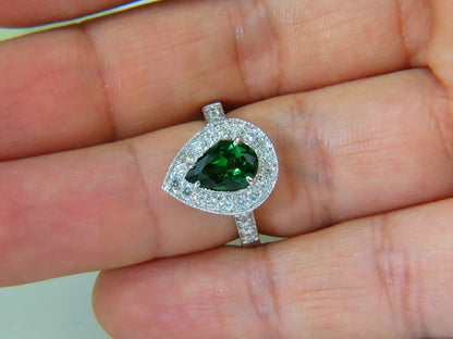 2.56CT NATURAL BRIGHT FINE GEM GREEN TSAVORITE DIAMOND RING 14KT *v