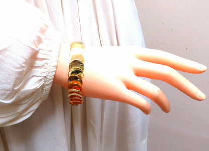 Vintage Circular Disc & Ray Link Bracelet 14kt Gold *v