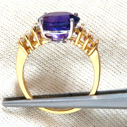 4.45ct Natural Round Vivid Purple Amethyst Diamond Ring 14 Karat *v