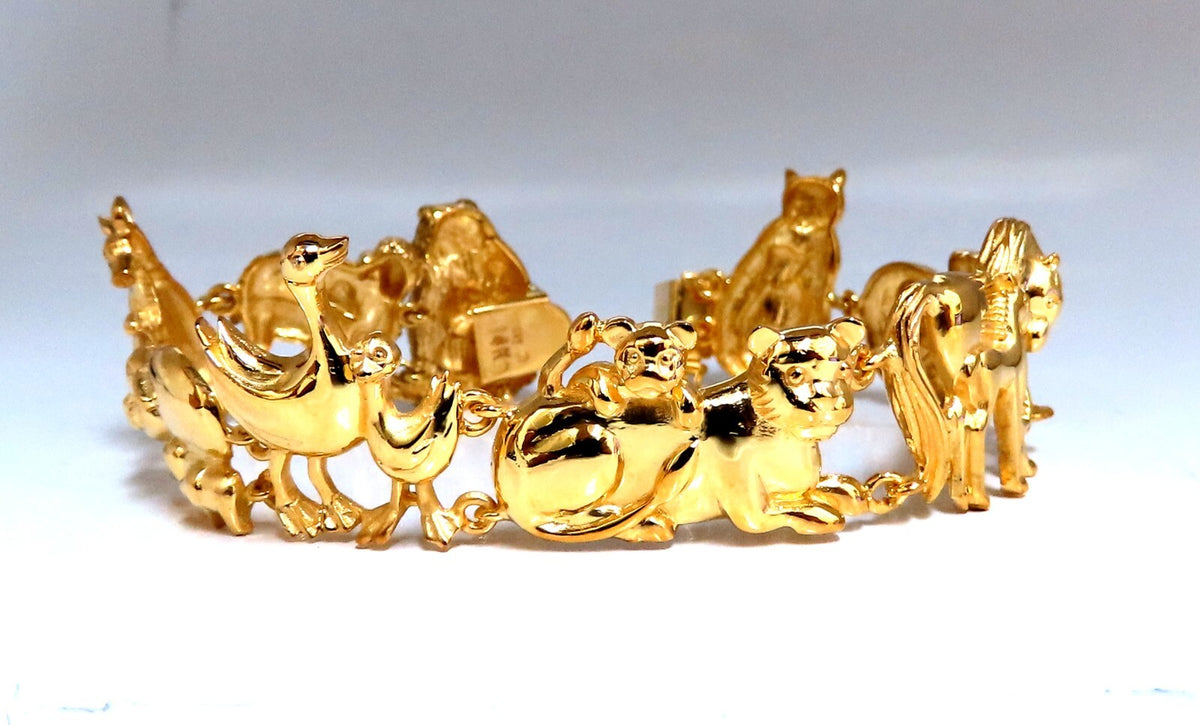 14kt Gold Animal Trail Noah Ark Bracelet Bear Sheep Kangaroo Pig Swan Lion *v