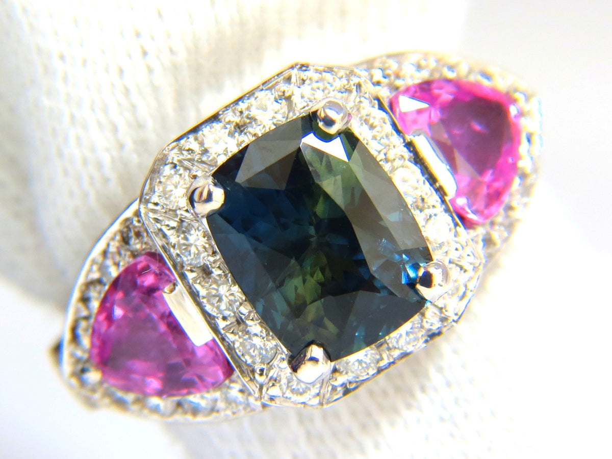 GIA CERTIFIED 6.19ct NATURAL NO HEAT GREEN BLUE SAPPHIRE DIAMONDS RING *v