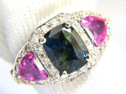 GIA CERTIFIED 6.19ct NATURAL NO HEAT GREEN BLUE SAPPHIRE DIAMONDS RING *v