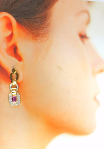 2.94ct Natural Pink Sapphire Diamond Dangle Earrings 14kt. Vivid Prime *v