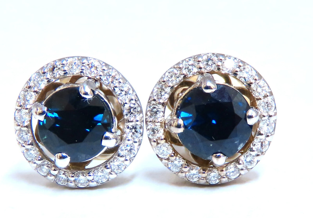 1.10ct Natural Sapphire Diamonds Cluster Earrings 14 Karat gold *v