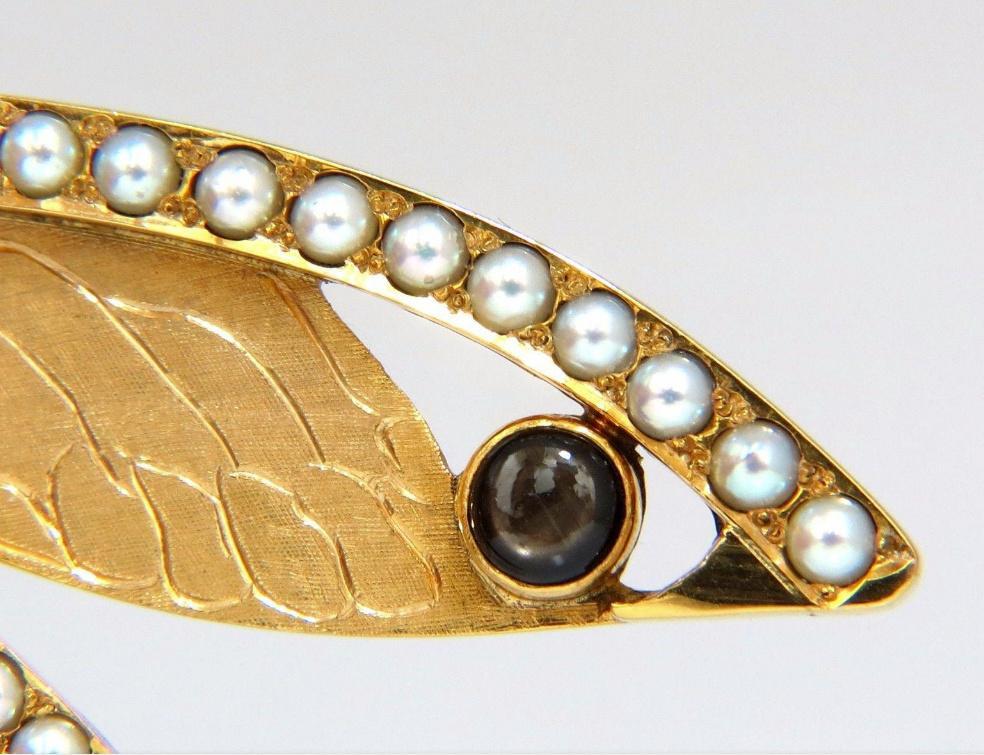 Dragonfly Natural Pearls Blackstar Brooch Pin 18Kt Gold Ref 12303 *v