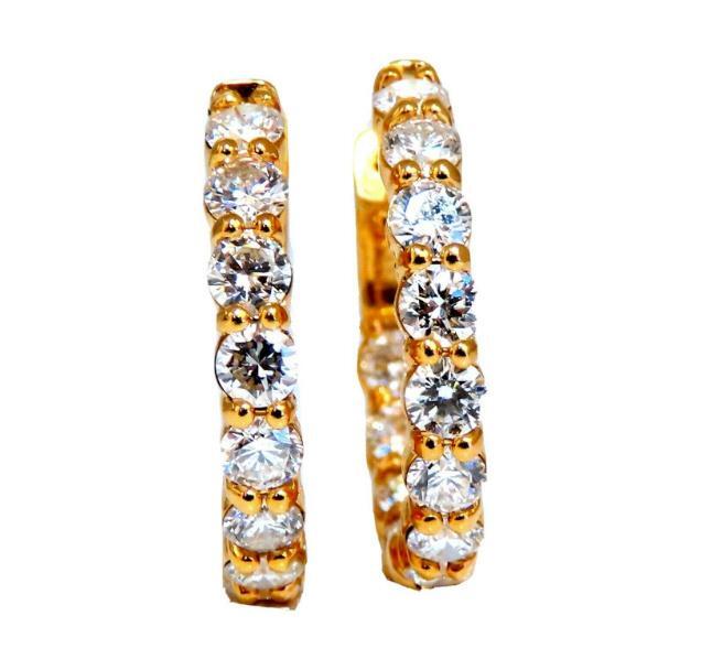 3.45ct Natural Round Diamond Hoop Earrings 14kt Quarter Size Ref 12309 *v