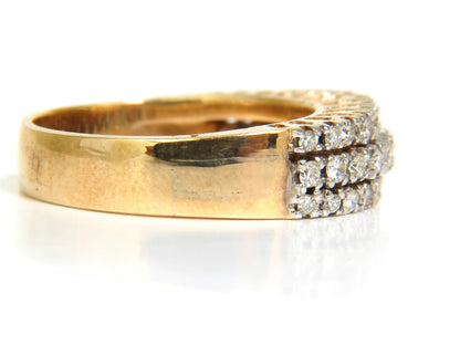 1.23CT NATURAL DIAMONDS BAND RING H/VS CLASSIC 3 ROWS 14KT GOLD *v