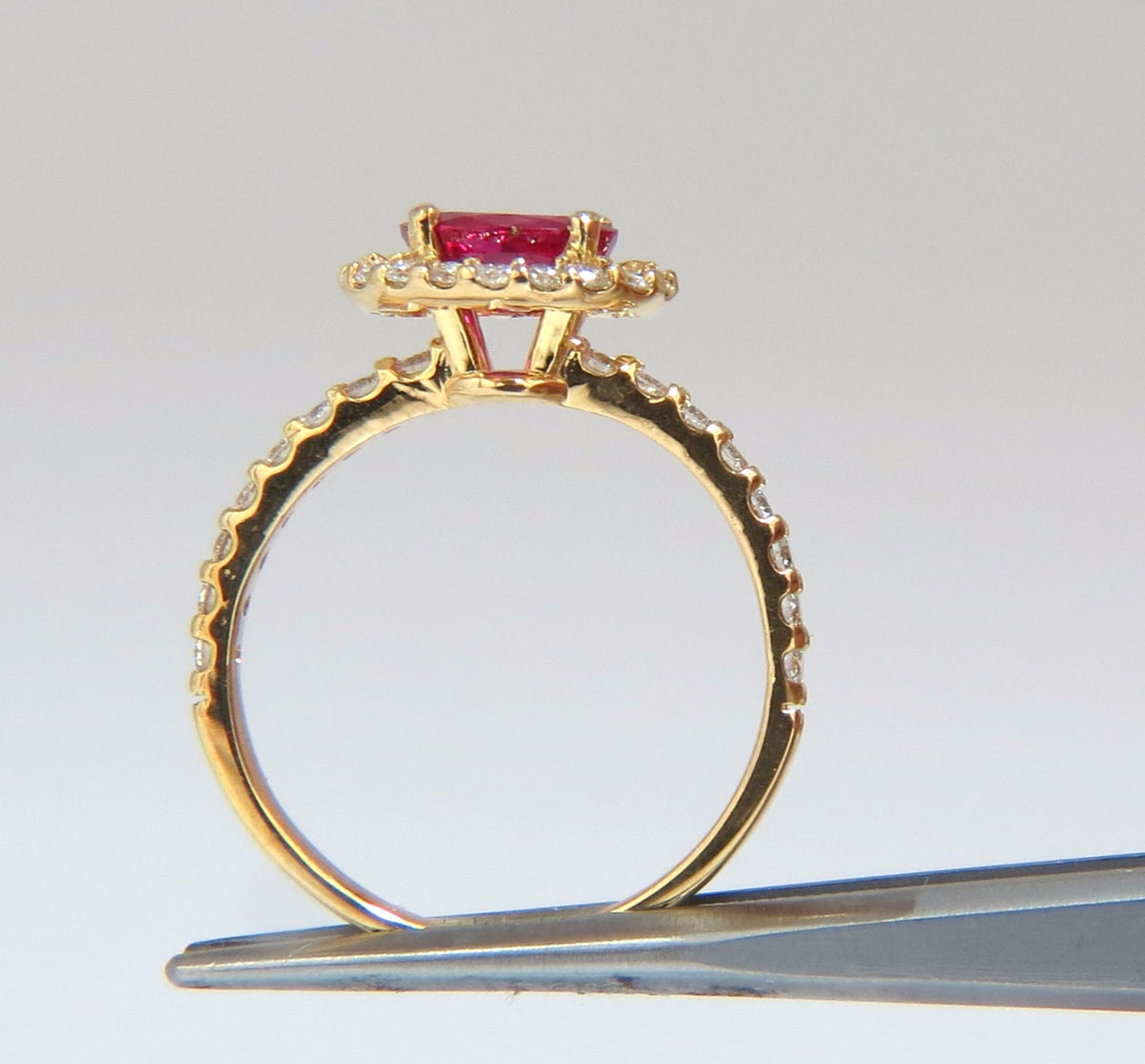 Burma Natural GIA Certified 1.01ct oval cut red ruby .50ct diamonds ring 14kt *v