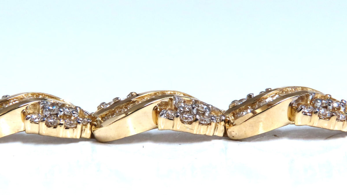 Natural Round & Baguettes Diamonds Cluster Channel Bracelet 14kt *v