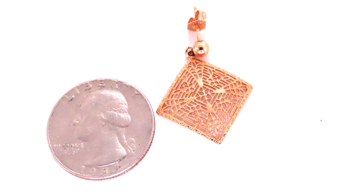 Square Web Dangle Gold Earrings 14kt 12505 *v