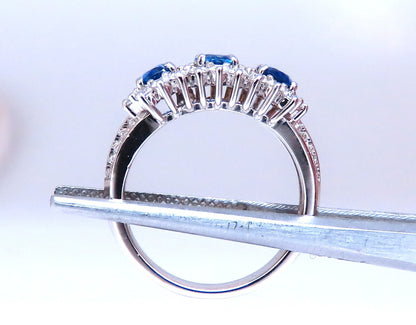 1.25ct Natural Sapphires Diamonds Ring 14kt Gold Three stone style *v