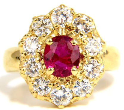 GIA Certified 1.12ct Natural No Heat Ruby Cluster Ballerina Diamonds Ring 18kt*v