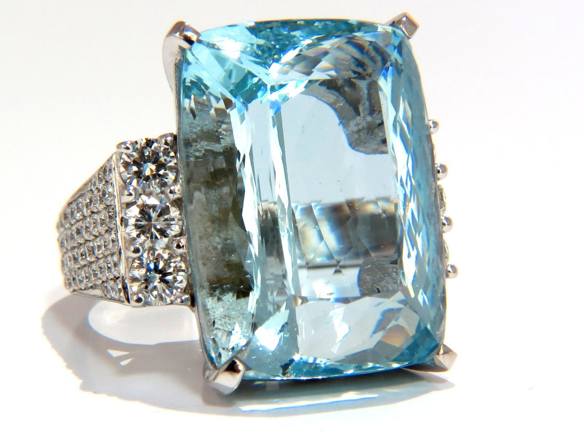 GIA CERTIFIED 39.10ct NATURAL CUSHION CUT AQUAMARINE DIAMONDS RING 14kt *v