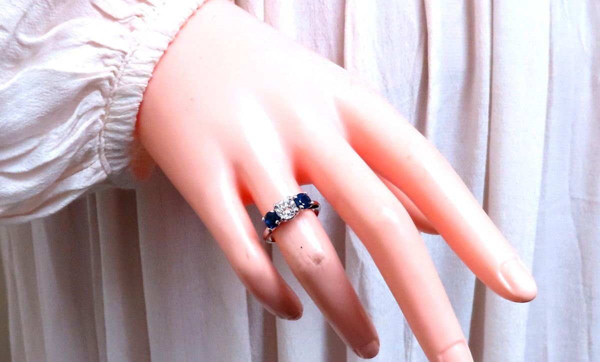 GIA Certified .82ct Natural Diamond Sapphire Three Stone Ring 14kt 54417 *v