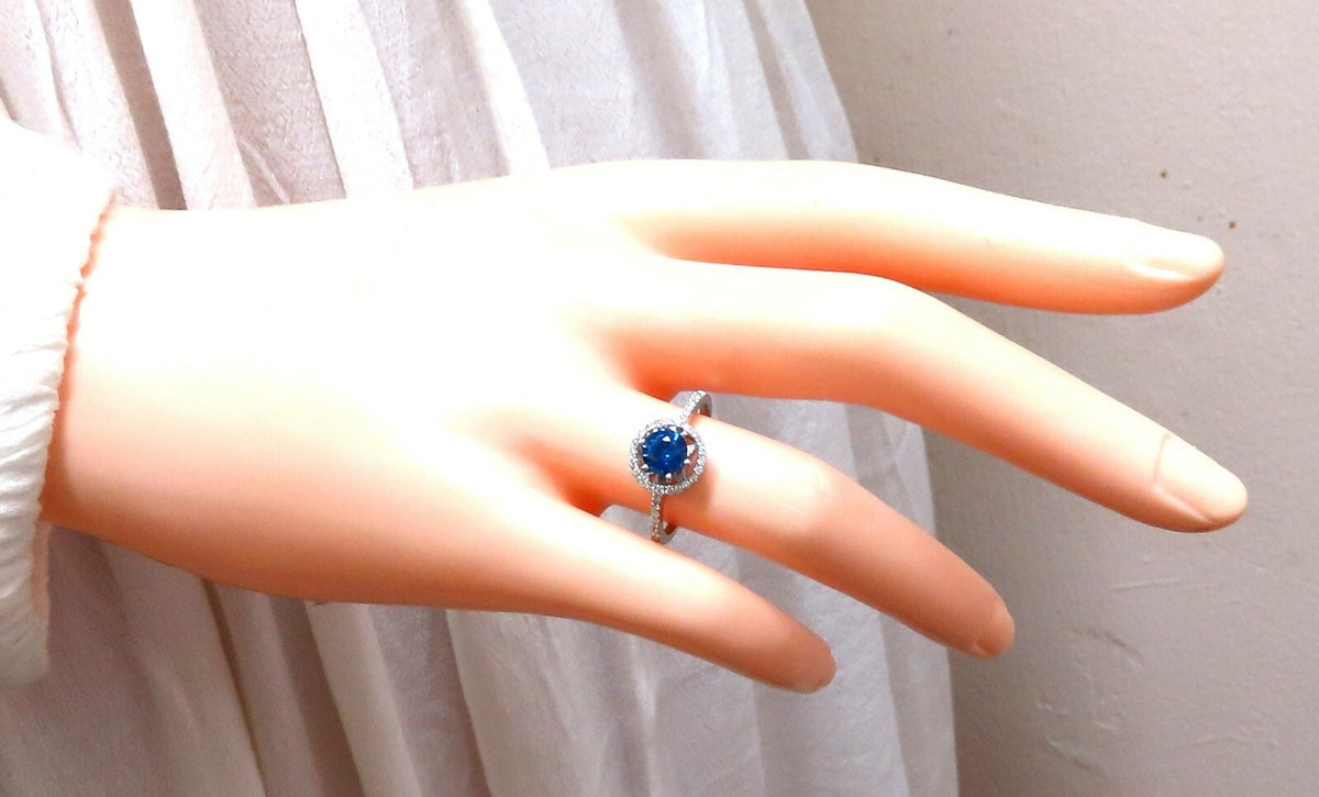 1.22ct Natural Blue Sapphire Halo Cluster Ring 14 Karat *v