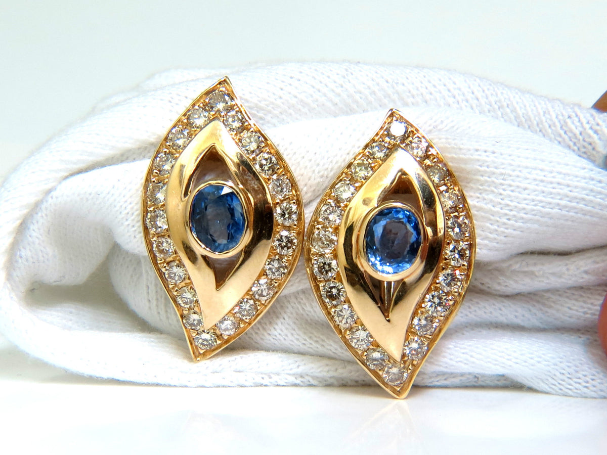 4.75CT NATURAL SAPPHIRE DIAMOND EARRINGS OMEGA CLIP 14KT CORNFLOWER *v