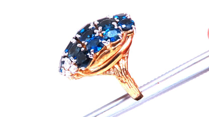 Natural Sapphire Diamonds Cluster Dome Ring Vintage Revisit Prime 14Kt 12438 *v