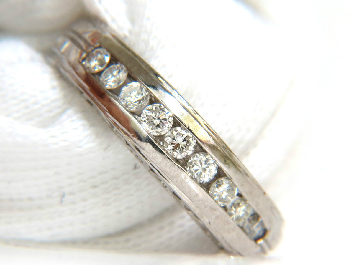 .35ct. NATURAL DIAMONDS CHANNEL DECO GILT ETCHED SCALING SHANK RING PLATINUM *v