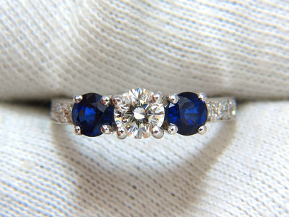 1.85ct NATURAL BLUE SAPPHIRE DIAMONDS RING 14KT CLASSIC THREE BEAD SET *v