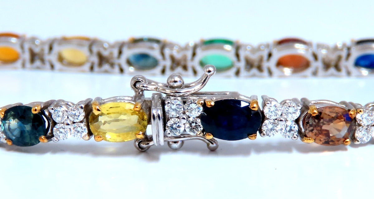 10ct Natural Sapphire Emerald Green Garnet Diamond Tennis Bracelet 14kt gold *v