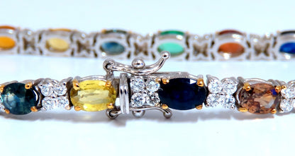 10ct Natural Sapphire Emerald Green Garnet Diamond Tennis Bracelet 14kt gold *v