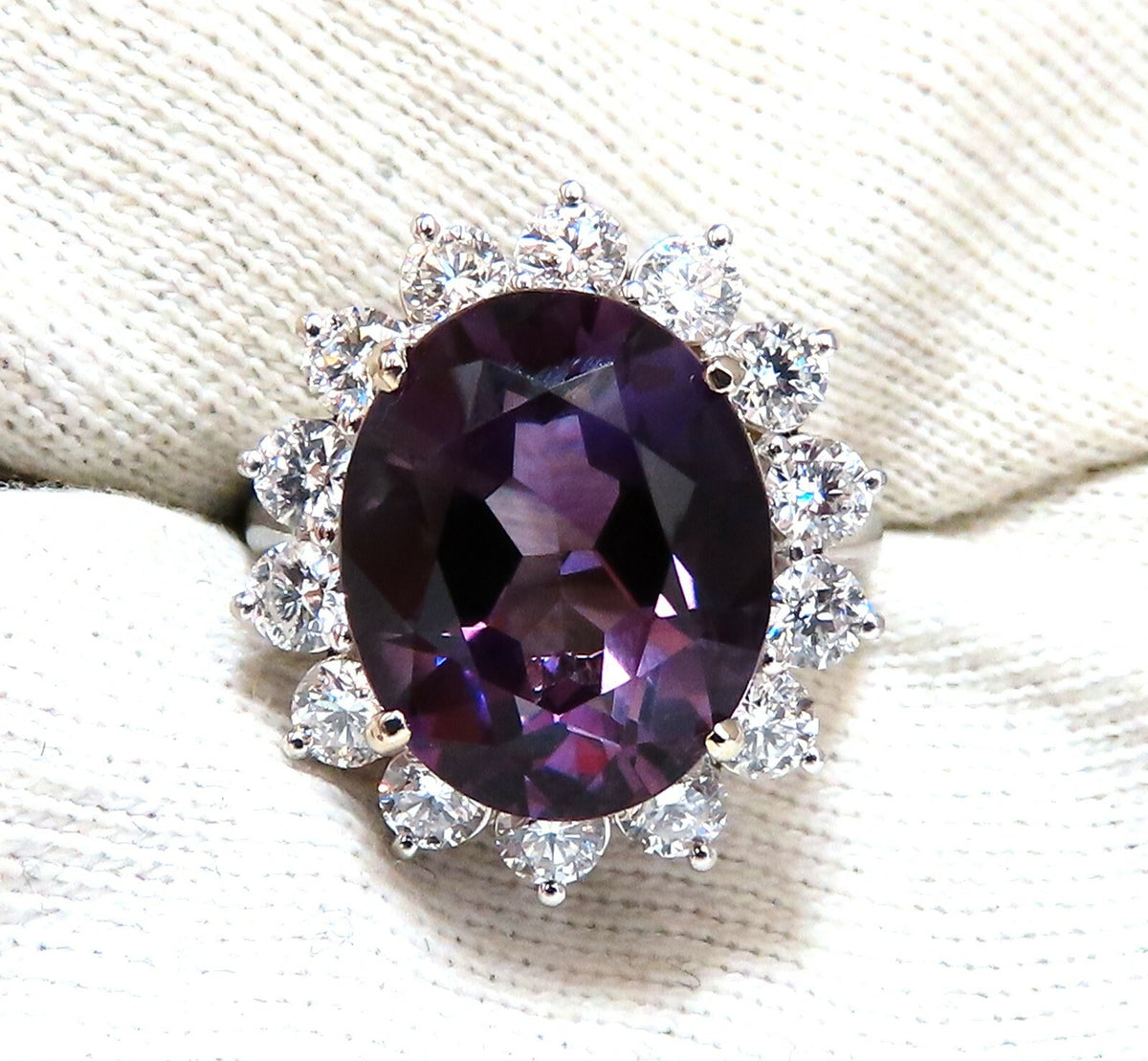10ct Natural Vivid Purple Amethyst Diamonds Halo Cluster Cocktail Ring 14kt *v
