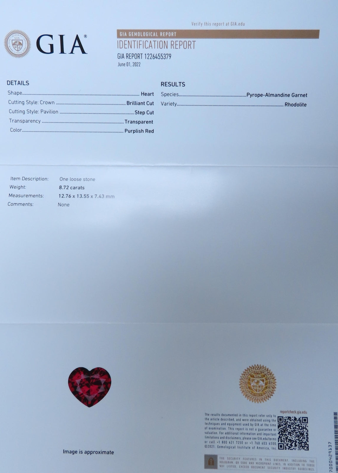 GIA Certified 8.72ct Natural Heart Garnet Halo Necklace 14kt Rhodolite 12400 *v