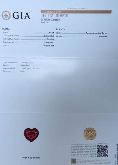 GIA Certified 8.72ct Natural Heart Garnet Halo Necklace 14kt Rhodolite 12400 *v